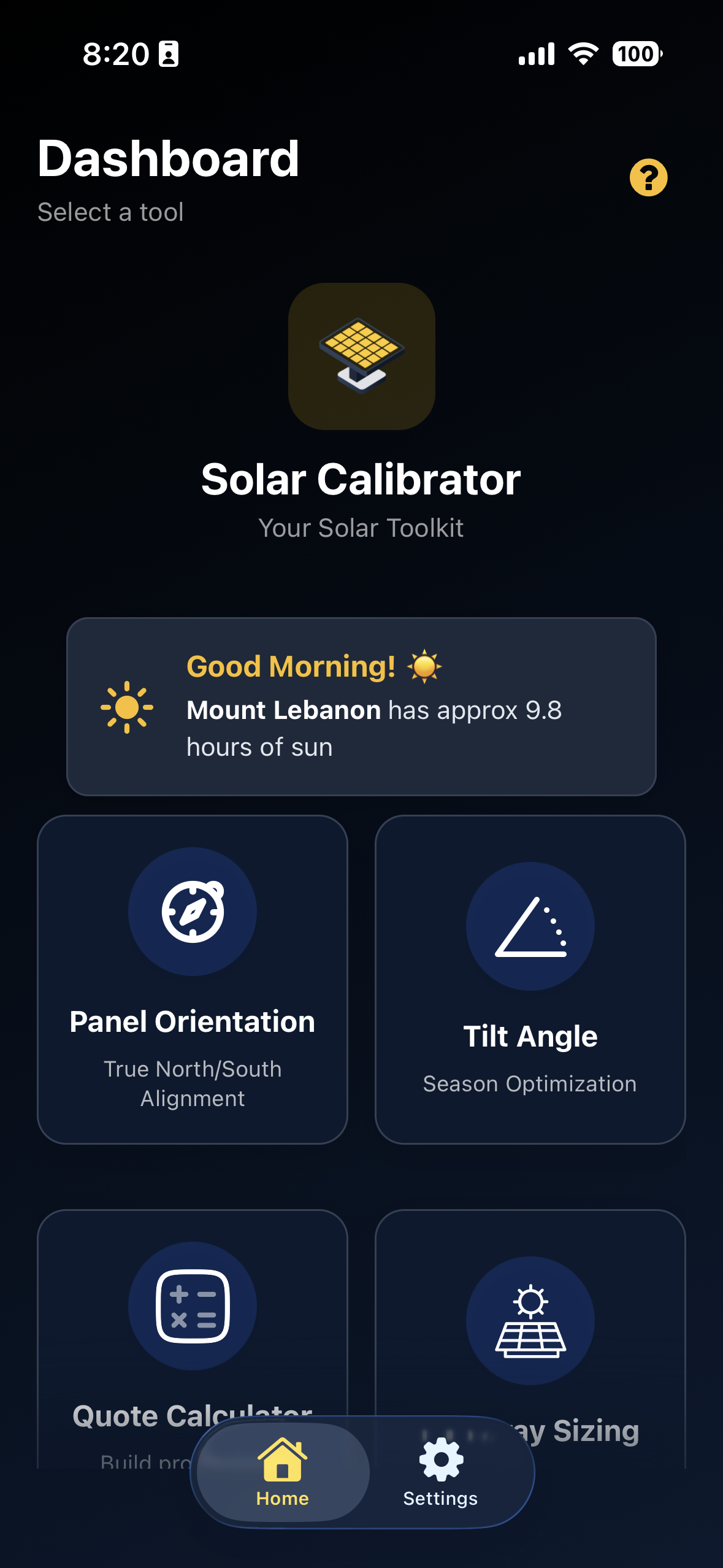 Solar Calibrator App Screenshot